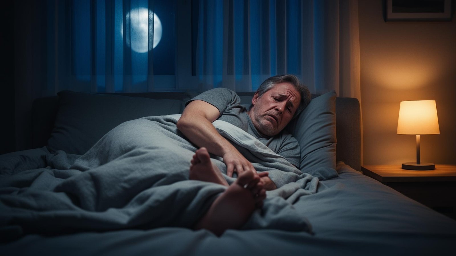 Person experiencing foot discomfort at night